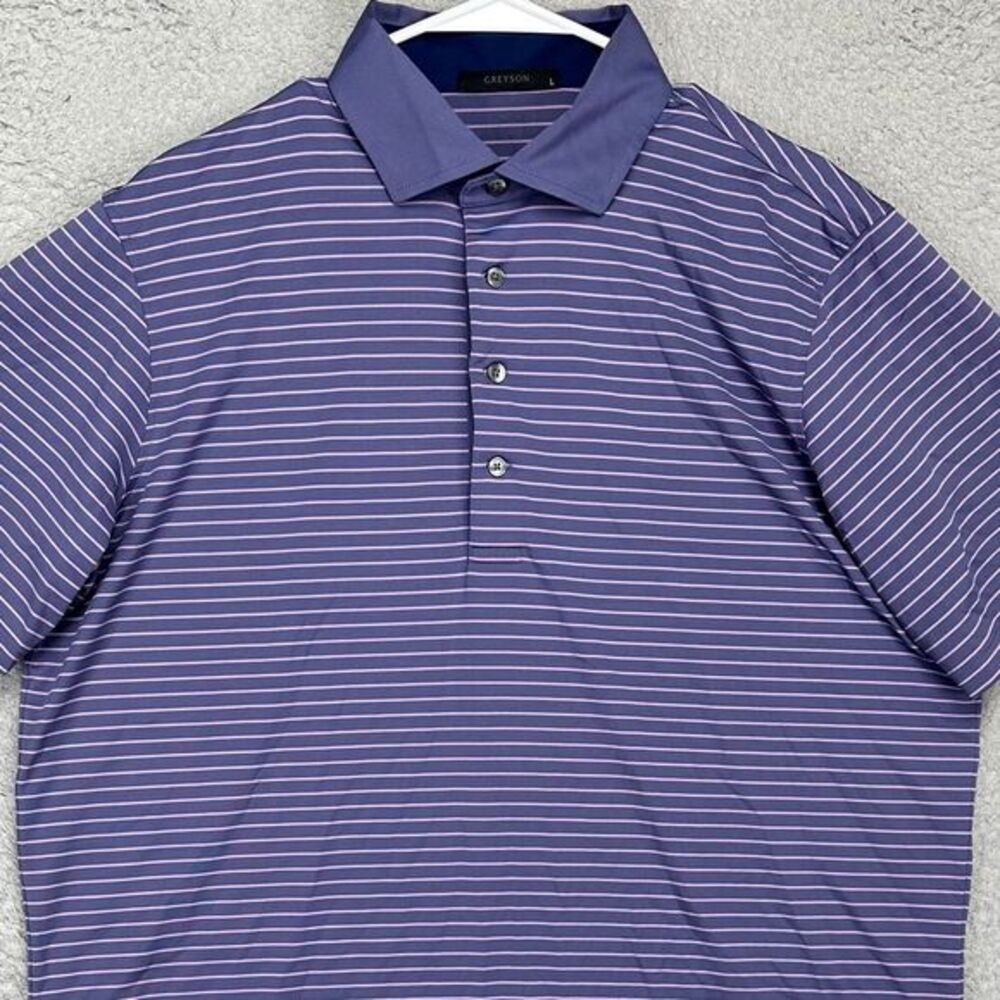 Greyson Shirt Adult Large Purple Pinstripe Golf Polo Stretch Athletic Rugby Mens